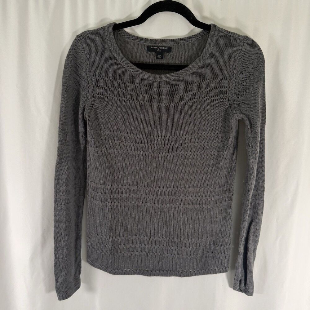 Banana Republic Linen Blend Sweater Women's Petite XS Gray Knit Round Neck